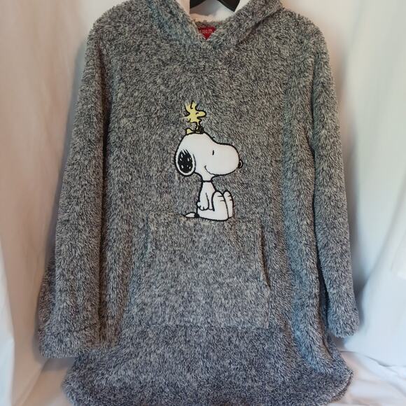 VTG Peanuts Snoopy Gray Embroidered Pullover Fleece Sweatshirt Women's Small - Picture 1 of 7